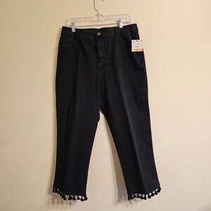 John Mark Cropped Jeans Womens 16W Black Tassel Fringe Hem NWT